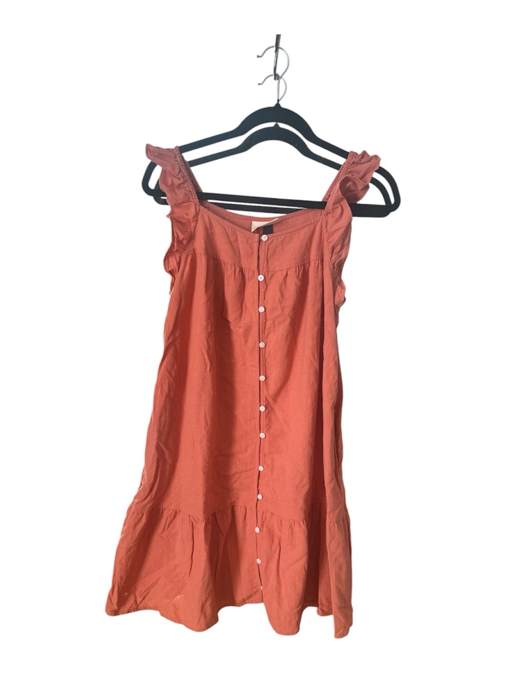 Coral Pink Button-Front Sundress with Ruffle Straps